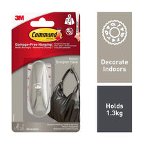 3M Command Designer Hook Medium 1 Hook And 2 Medium Strips 1.3 kg Holding Power - Brushed Nickel