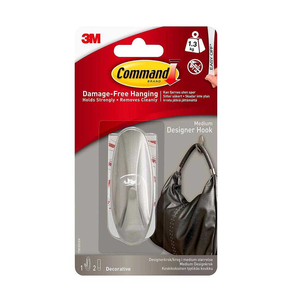 3M Command Designer Hook Medium 1 Hook And 2 Medium Strips 1.3 kg Holding Power - Brushed Nickel Secondary image