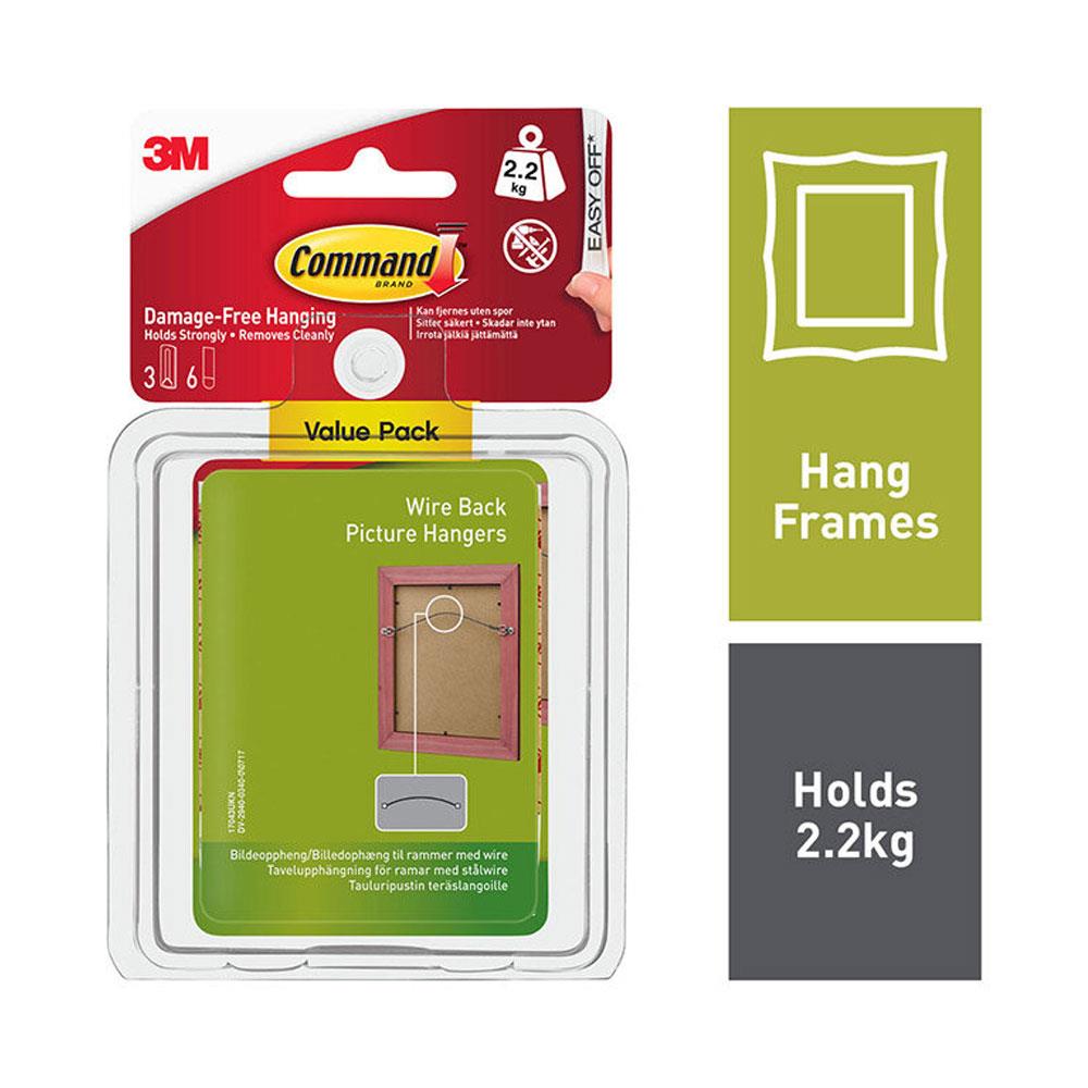 3M Command Wire-Backed Picture Hanger Large 3 Hangers And 6 Large Strips Value Pack - White Main image