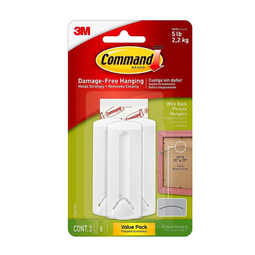 3M Command Wire-Backed Picture Hanger Large 3 Hangers And 6 Large Strips Value Pack - White