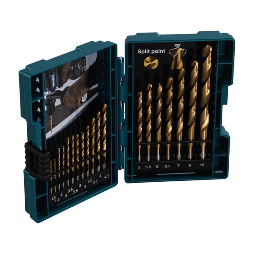 Makita HSS-TIN Metal Bit Set 1.5mm To 10mm - 19 Piece