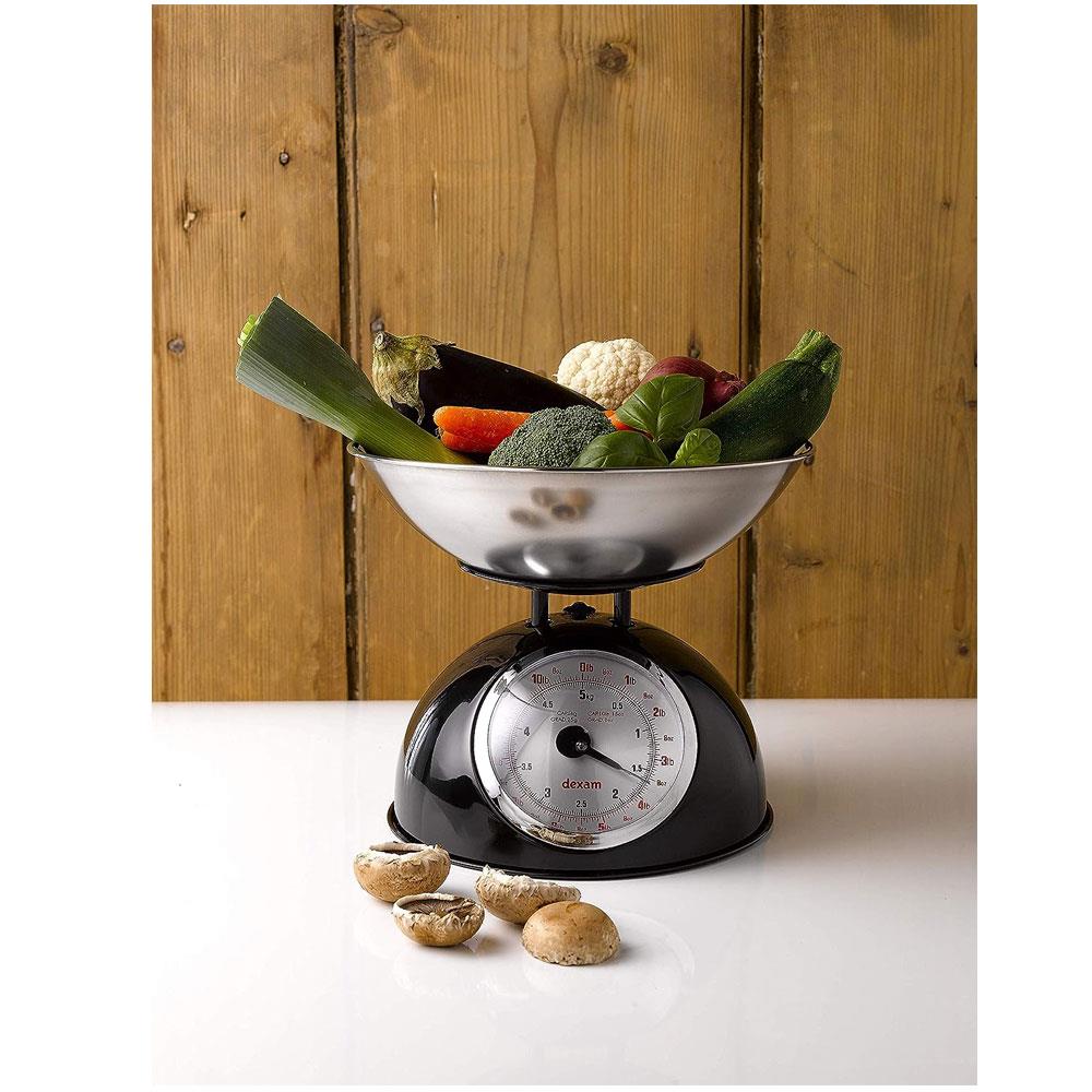 Dexam Mechanical Scales With Stainless Steel 2 Litre Bowl Measurements Up To 5kg - Black