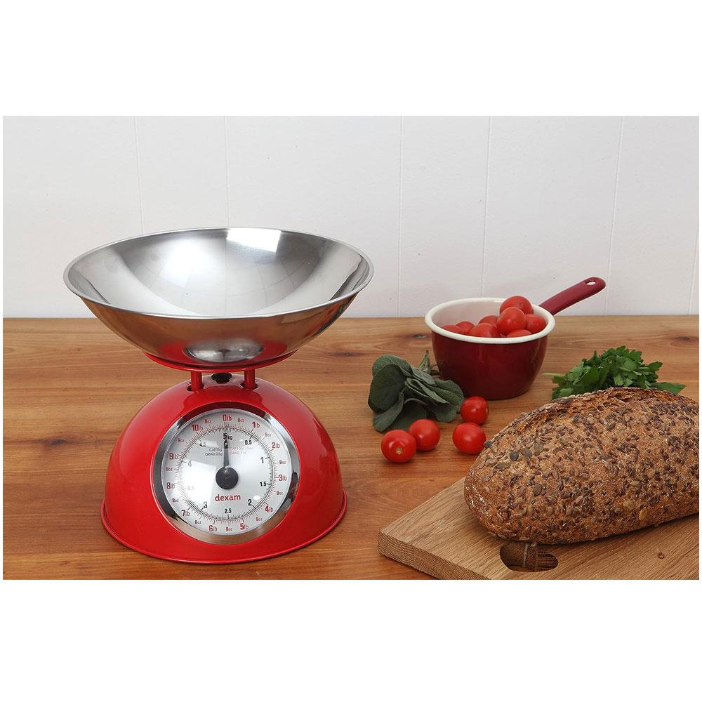 Dexam Mechanical Scales With Stainless Steel 2 Litre Bowl Measurements Up To 5kg - Red