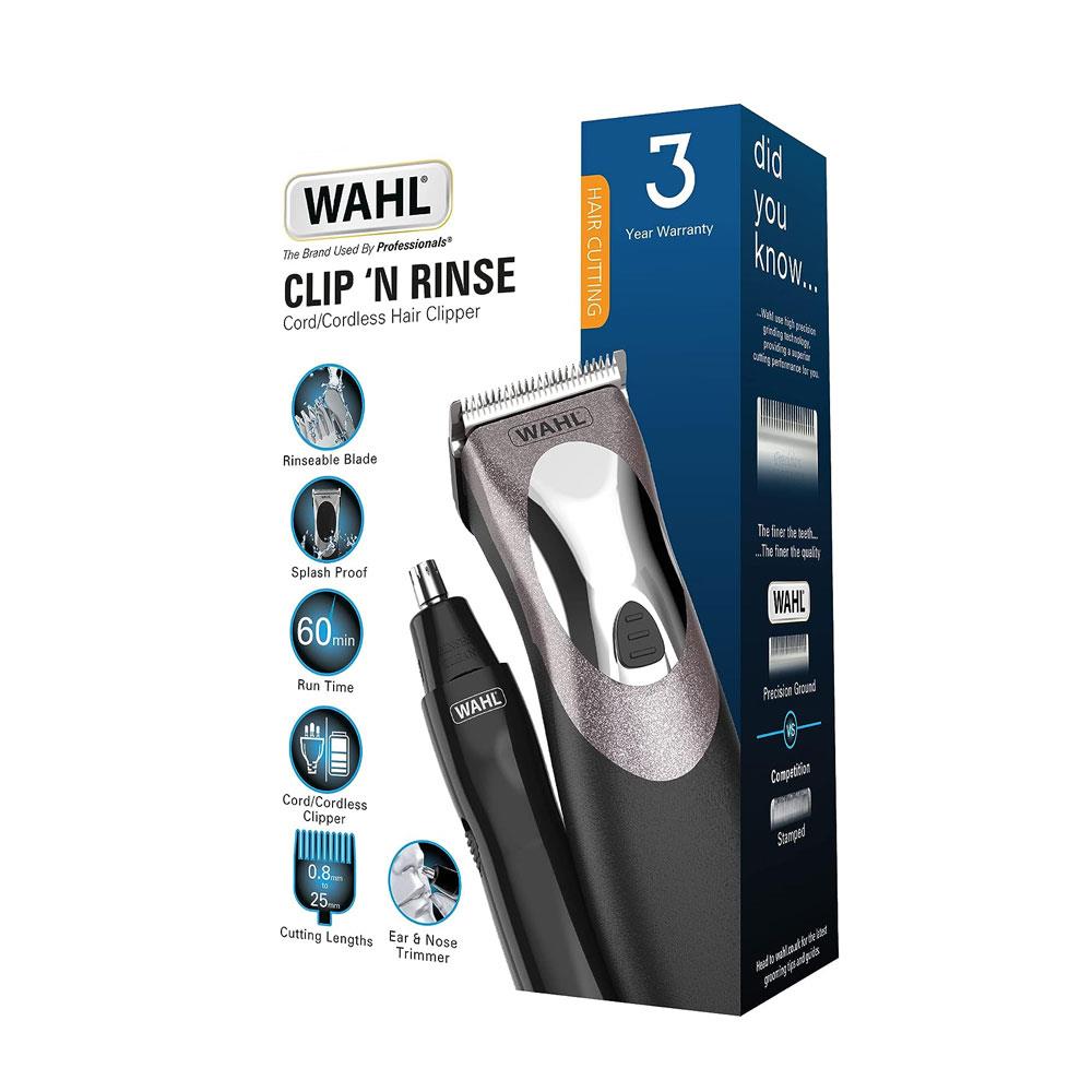 Wahl Clip N Rinse Cordless Hair Clipper And Nose Trimmer Home Haircutting Kit - Black
