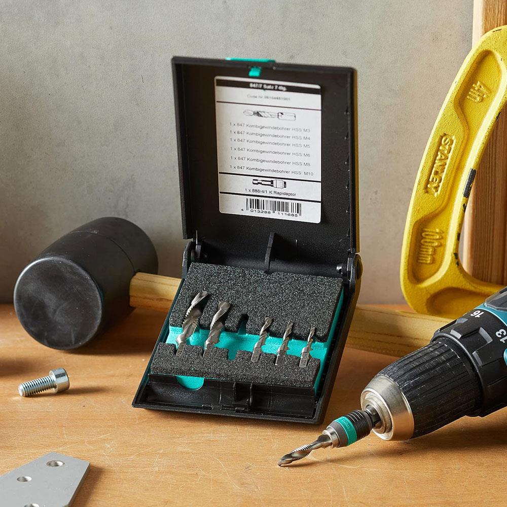 Wera 847/7 Combination Drill Bits Set With 1/4 Inch Rapidaptor Bit Holder - 7 Pieces