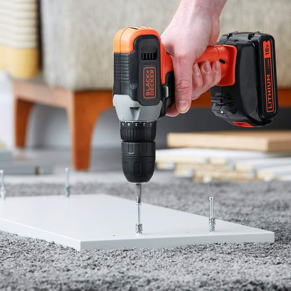 Black & Decker 18V Lithium-ion Drill Driver With 1.5Ah Battery & 400mA Charger - Orange/Black
