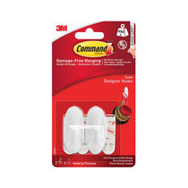 3M Command Designer Hooks Small 2 Hooks And 4 Small Strips 450g Holding Power - White