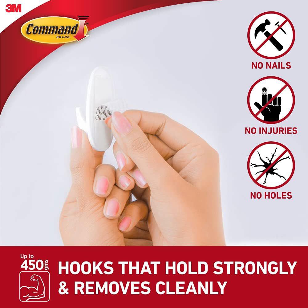 3M Command Designer Hooks Small 2 Hooks And 4 Small Strips 450g Holding Power - White