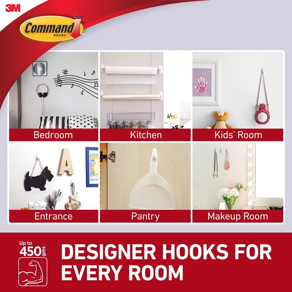 3M Command Designer Hooks Small 2 Hooks And 4 Small Strips 450g Holding Power - White
