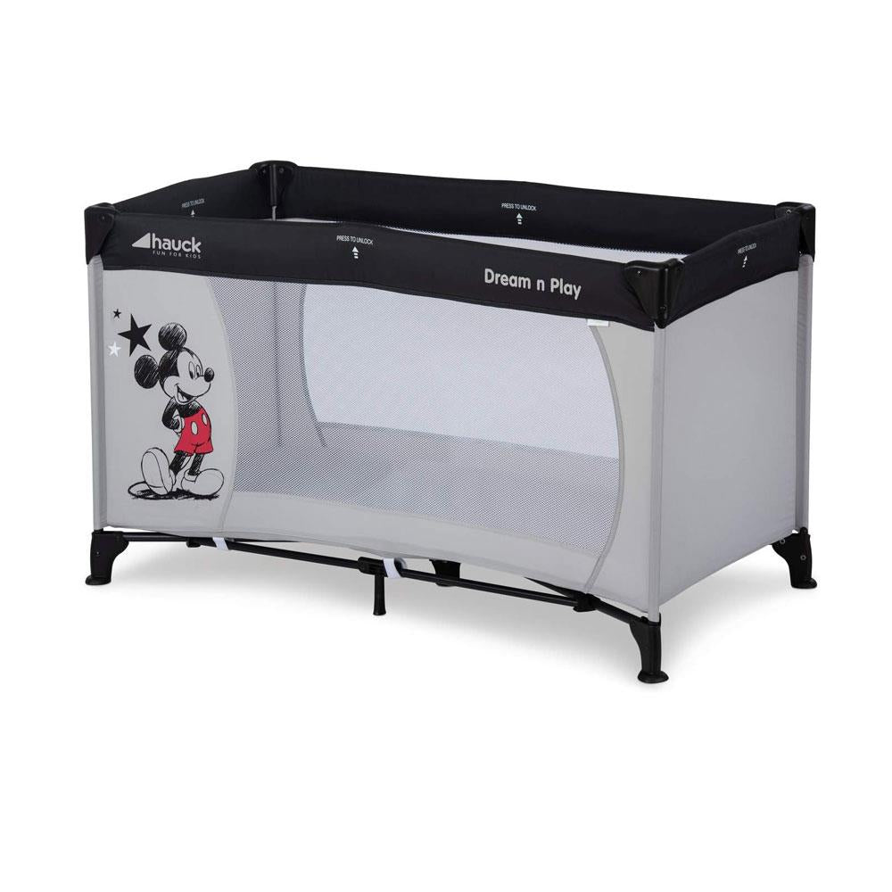 Hauck Dream N Play Disney Travel Cot Baby Bed Compact Folding 120 x 60cm - Mickey Stars Main image