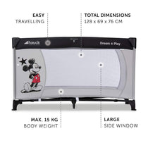 Hauck Dream N Play Disney Travel Cot Baby Bed Compact Folding 120 x 60cm - Mickey Stars