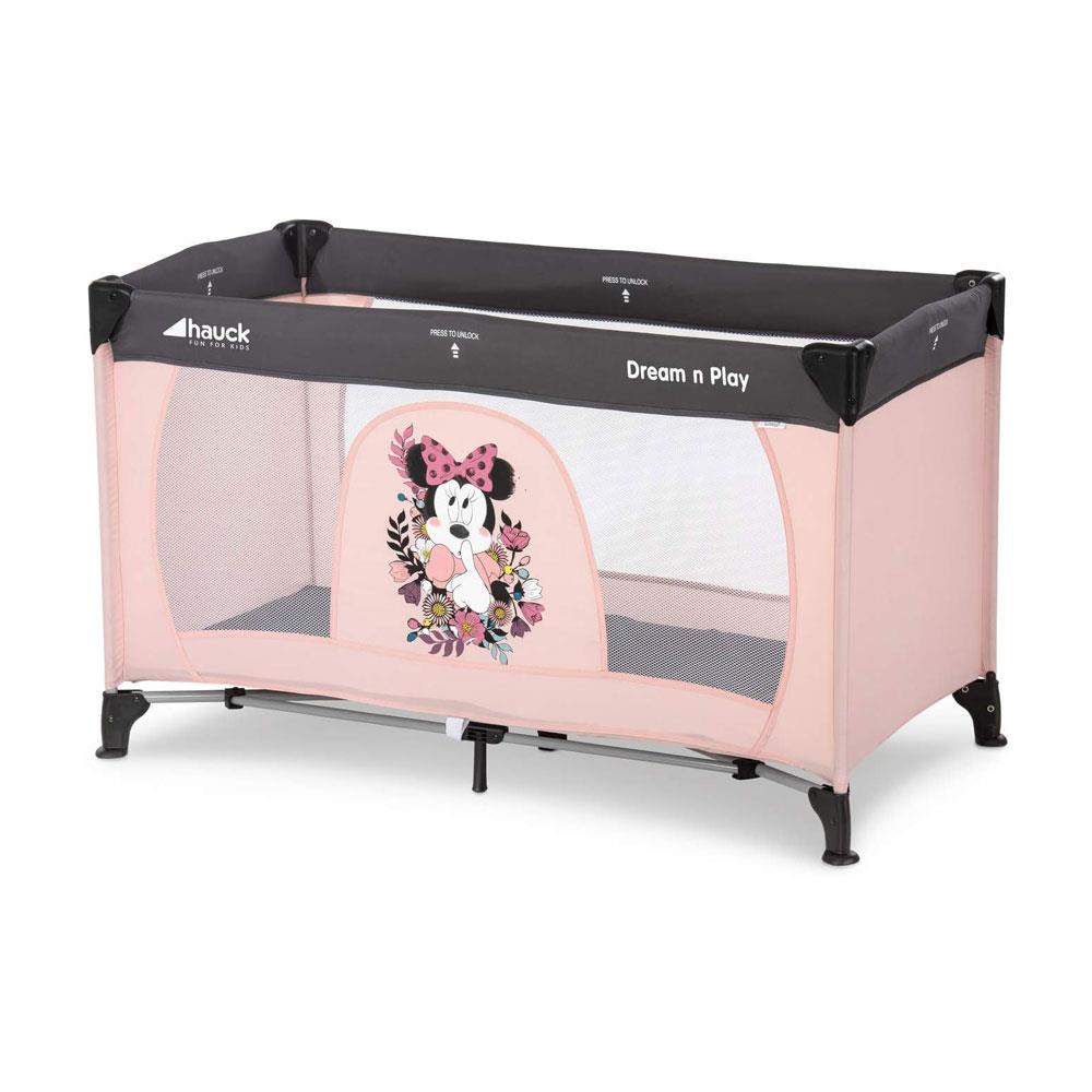 Hauck Dream N Play Disney Travel Cot Baby Bed Compact Folding 120 x 60cm - Minnie Sweetheart Main image
