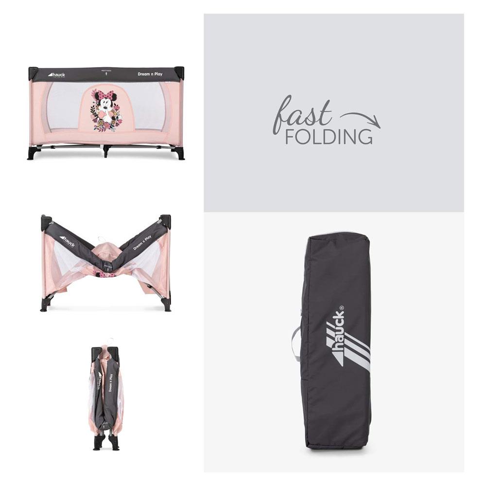Hauck Dream N Play Disney Travel Cot Baby Bed Compact Folding 120 x 60cm - Minnie Sweetheart