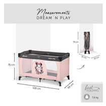 Hauck Dream N Play Disney Travel Cot Baby Bed Compact Folding 120 x 60cm - Minnie Sweetheart