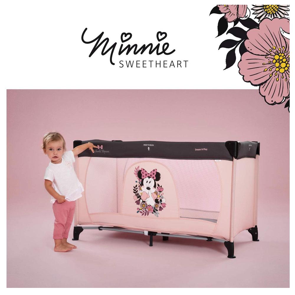 Hauck Dream N Play Disney Travel Cot Baby Bed Compact Folding 120 x 60cm - Minnie Sweetheart