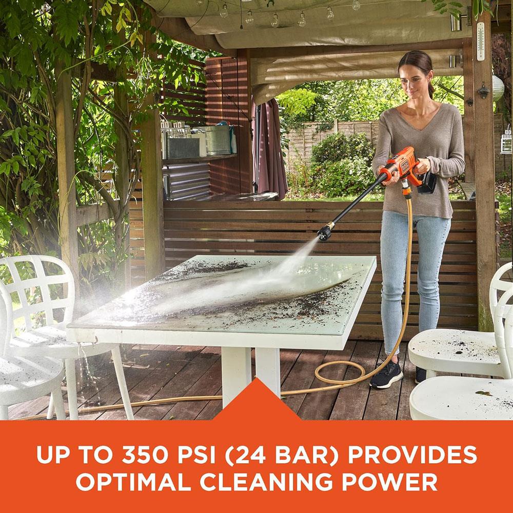 Black & Decker 18V Pressure Washer And Cleaner With 1 x 2ah Battery And 1A Charger 5 Accessories - Orange/Black