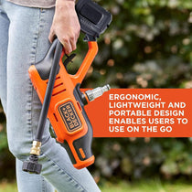 Black & Decker 18V Pressure Washer And Cleaner With 1 x 2ah Battery And 1A Charger 5 Accessories - Orange/Black