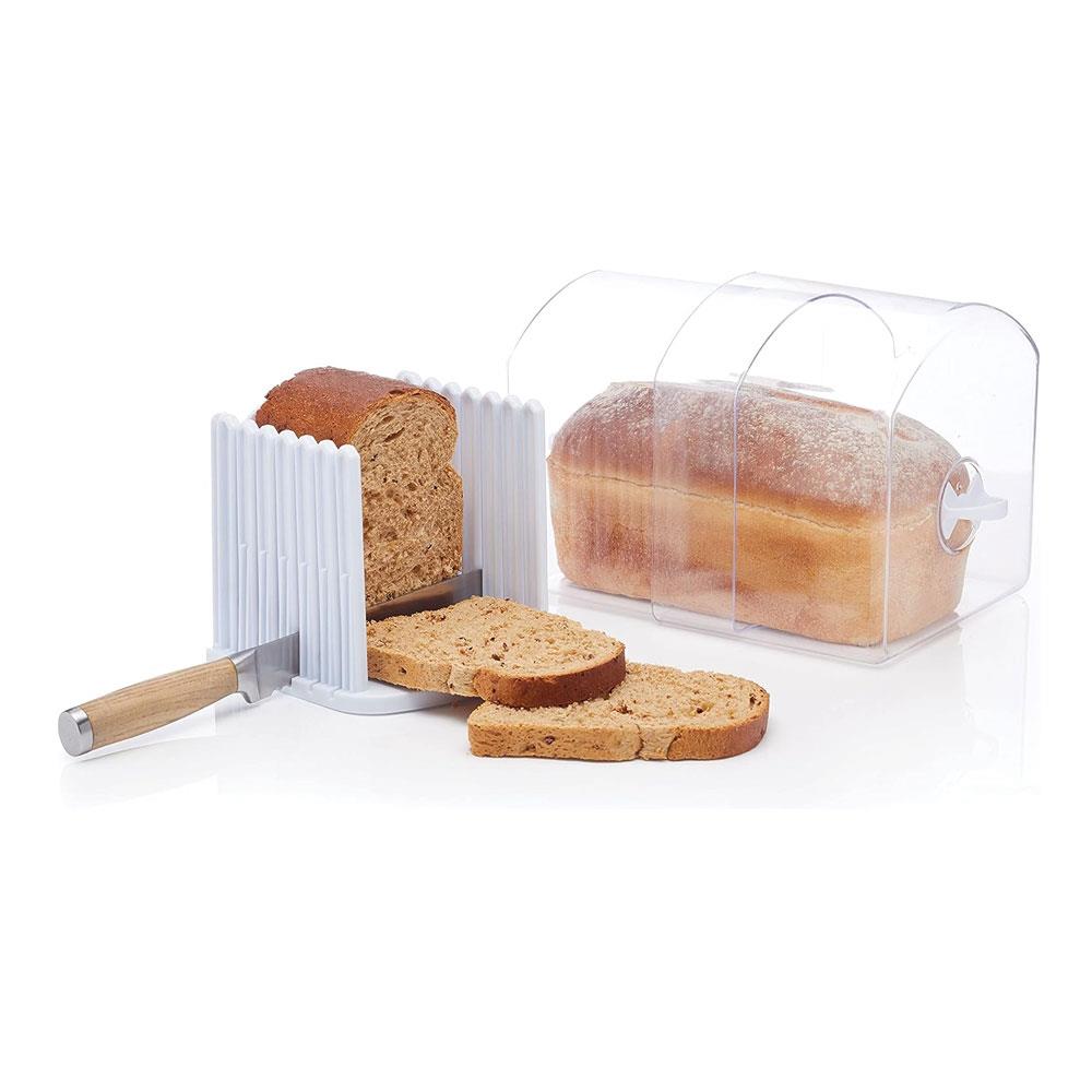 KitchenCraft Expandable Stay Fresh Bread Keeper Bread Bin Acrylic With Bread Slicer Large - Clear