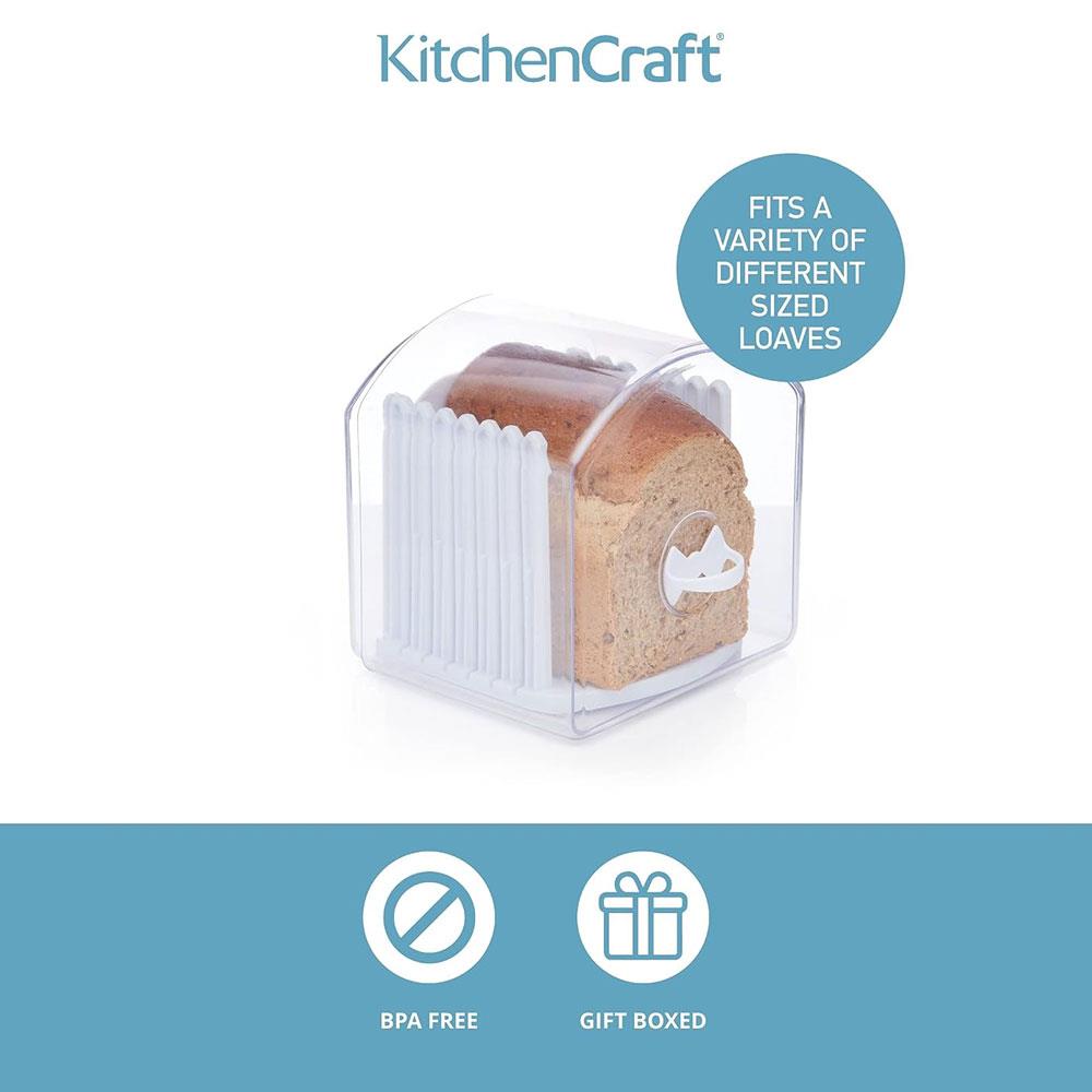 KitchenCraft Expandable Stay Fresh Bread Keeper Bread Bin Acrylic With Bread Slicer Large - Clear