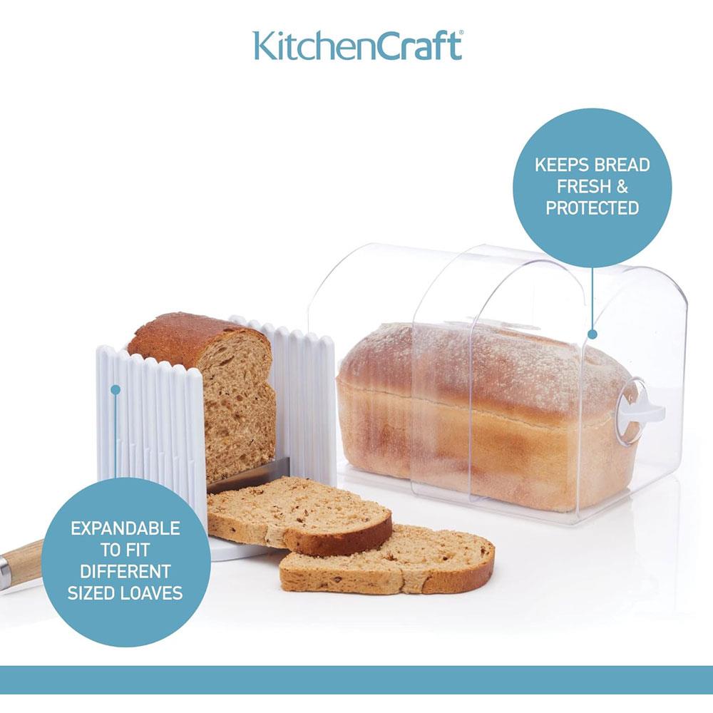 KitchenCraft Expandable Stay Fresh Bread Keeper Bread Bin Acrylic With Bread Slicer Large - Clear
