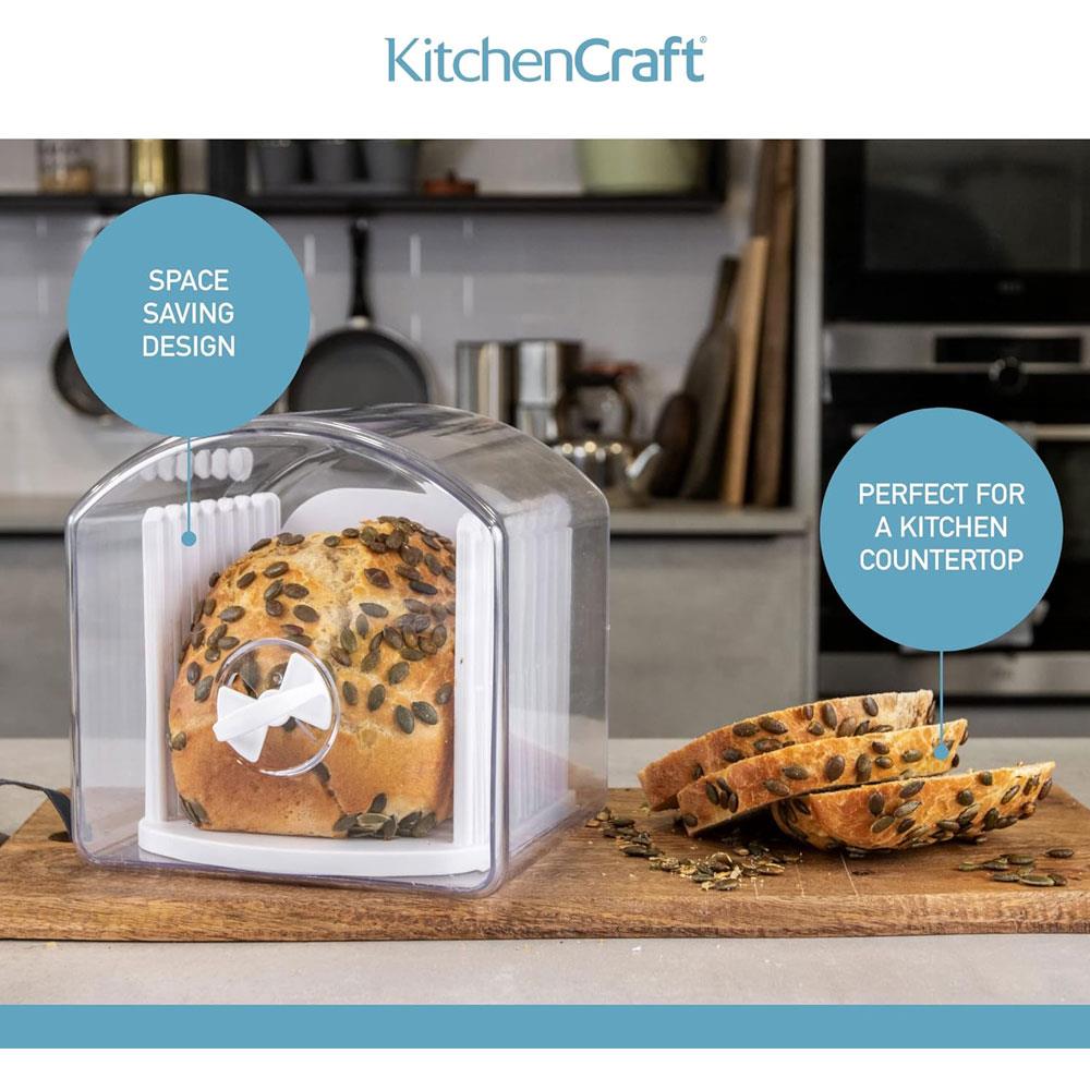KitchenCraft Expandable Stay Fresh Bread Keeper Bread Bin Acrylic With Bread Slicer Large - Clear
