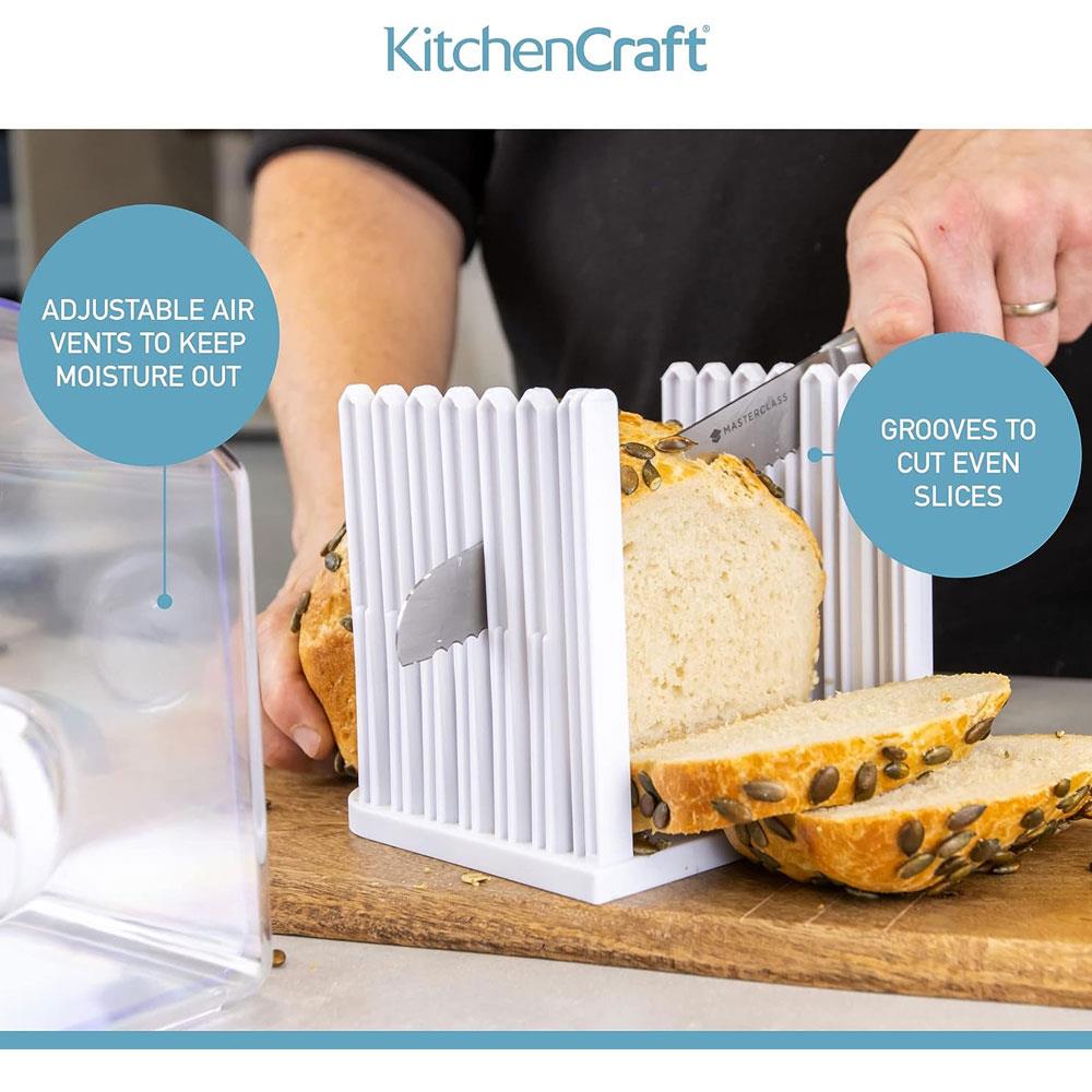 KitchenCraft Expandable Stay Fresh Bread Keeper Bread Bin Acrylic With Bread Slicer Large - Clear