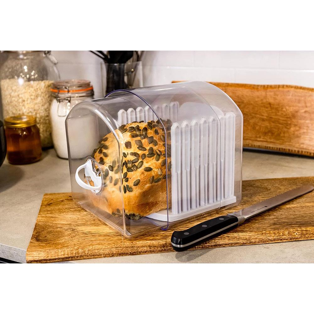 KitchenCraft Expandable Stay Fresh Bread Keeper Bread Bin Acrylic With Bread Slicer Large - Clear