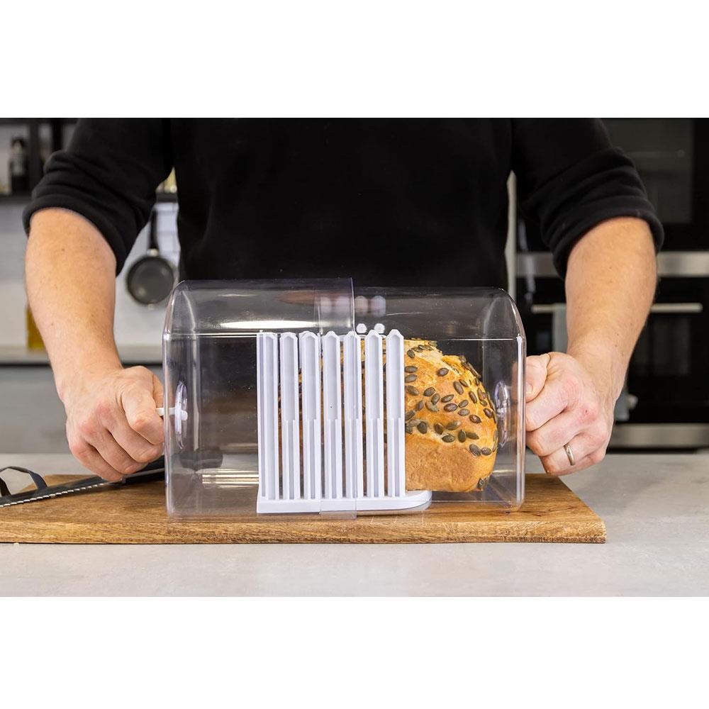 KitchenCraft Expandable Stay Fresh Bread Keeper Bread Bin Acrylic With Bread Slicer Large - Clear