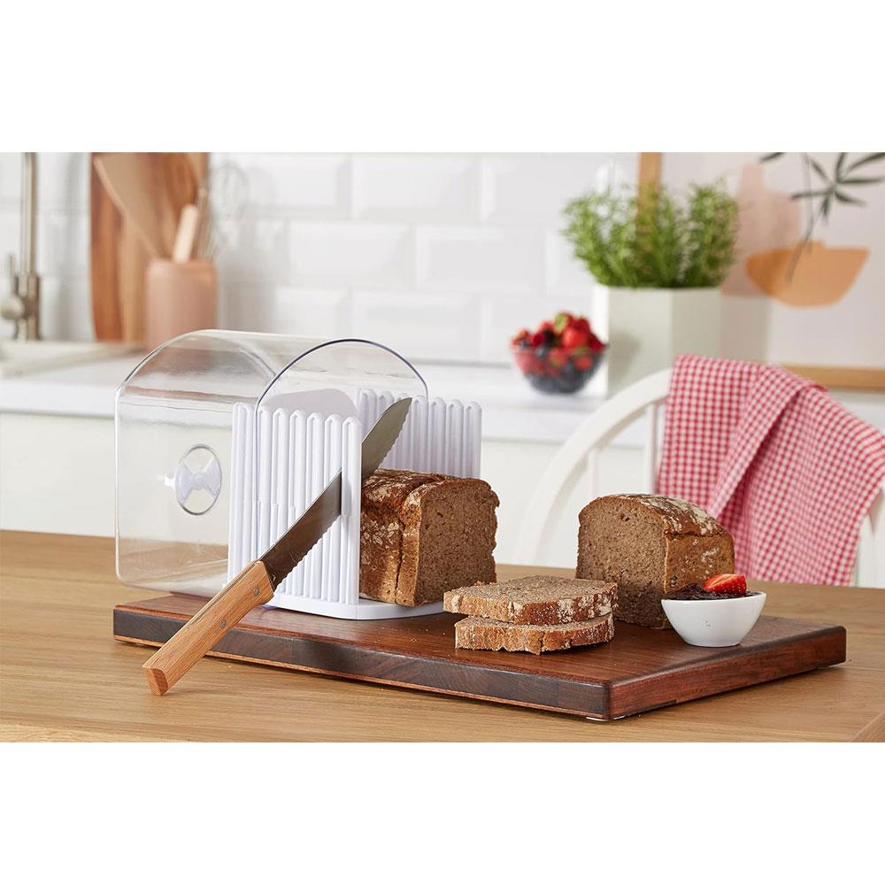 KitchenCraft Expandable Stay Fresh Bread Keeper Bread Bin Acrylic With Bread Slicer Large - Clear