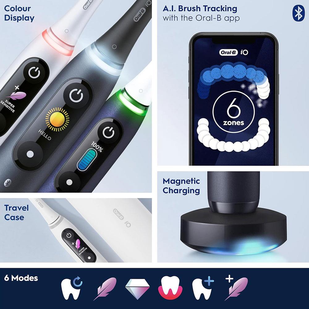Oral-B iO8 Electric Toothbrushes With Magnetic Technology 6 Modes Travel Case - Black