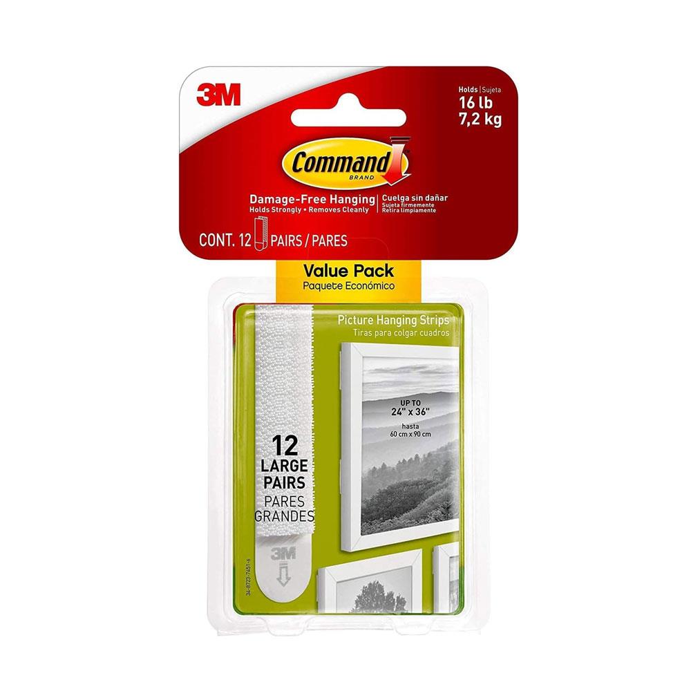 3M Command Picture Hanging Strips Large 12 Sets Value Pack - White