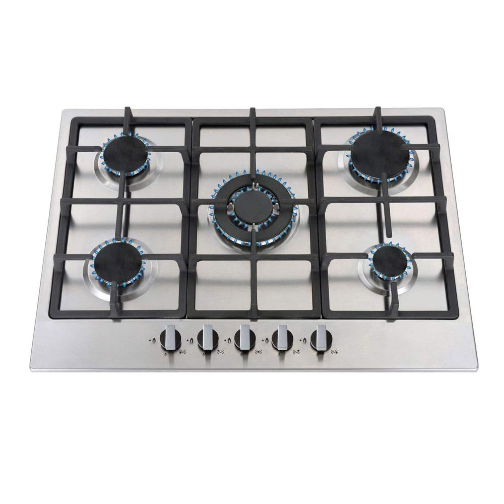 SIA Stainless Steel 5 Burner Gas Hob 70cm With Iron Pan Stands And Wok Burner - Silver/Black Secondary image