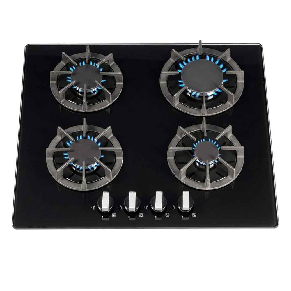 SIA 4 Burner Gas On Glass Kitchen Hob 60cm With Cast Iron Pan Stands - Black