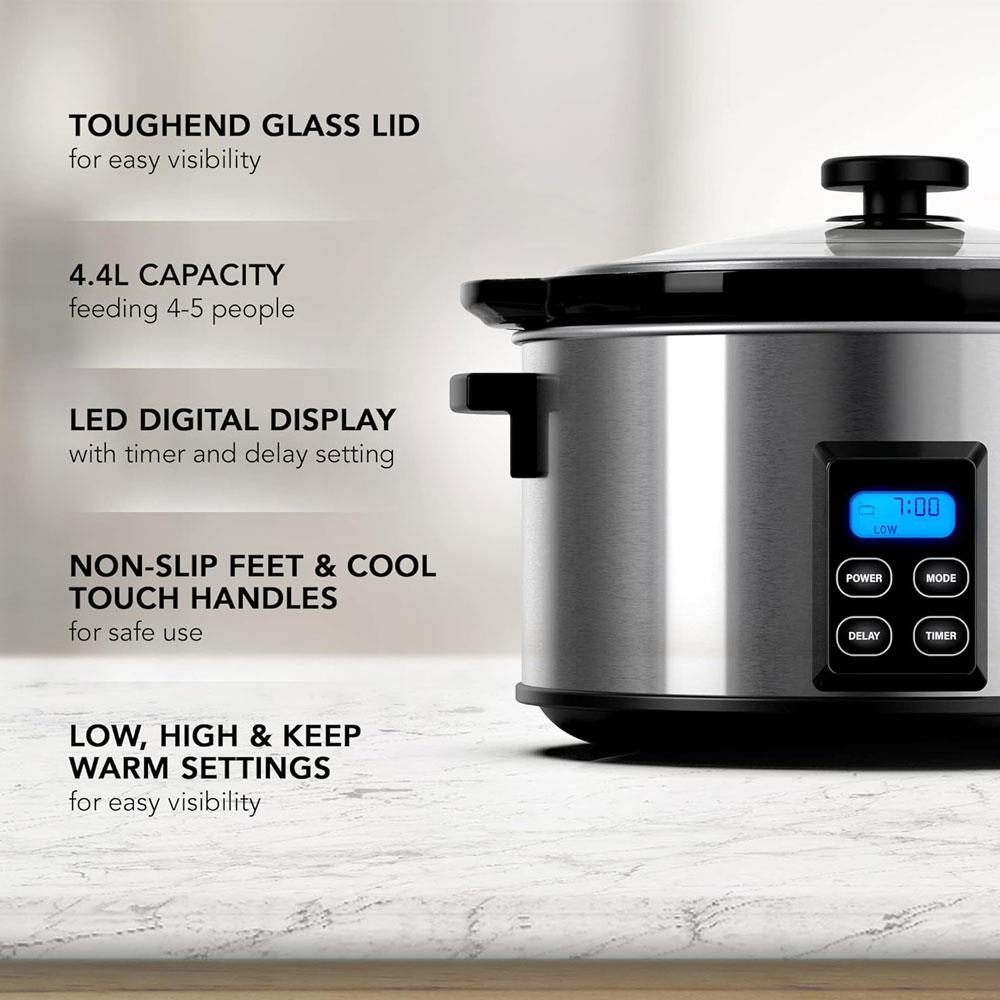Wahl James Martin Digital Slow Cooker Ceramic Pot Brushed Stainless Steel 4.7 Litres - Silver