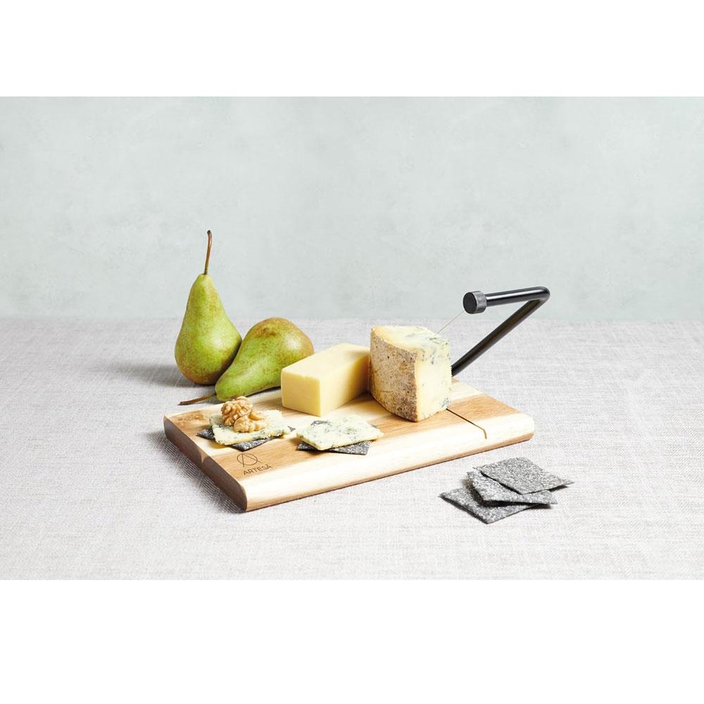 KitchenCraft Artesa Acacia Wood Wire Cheese Slicer Board 27 x 19 cm - Brown/Black