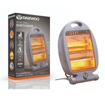 Daewoo 800W Small Quartz Halogen Heater With 2 Heat Settings Portable Handle - Grey