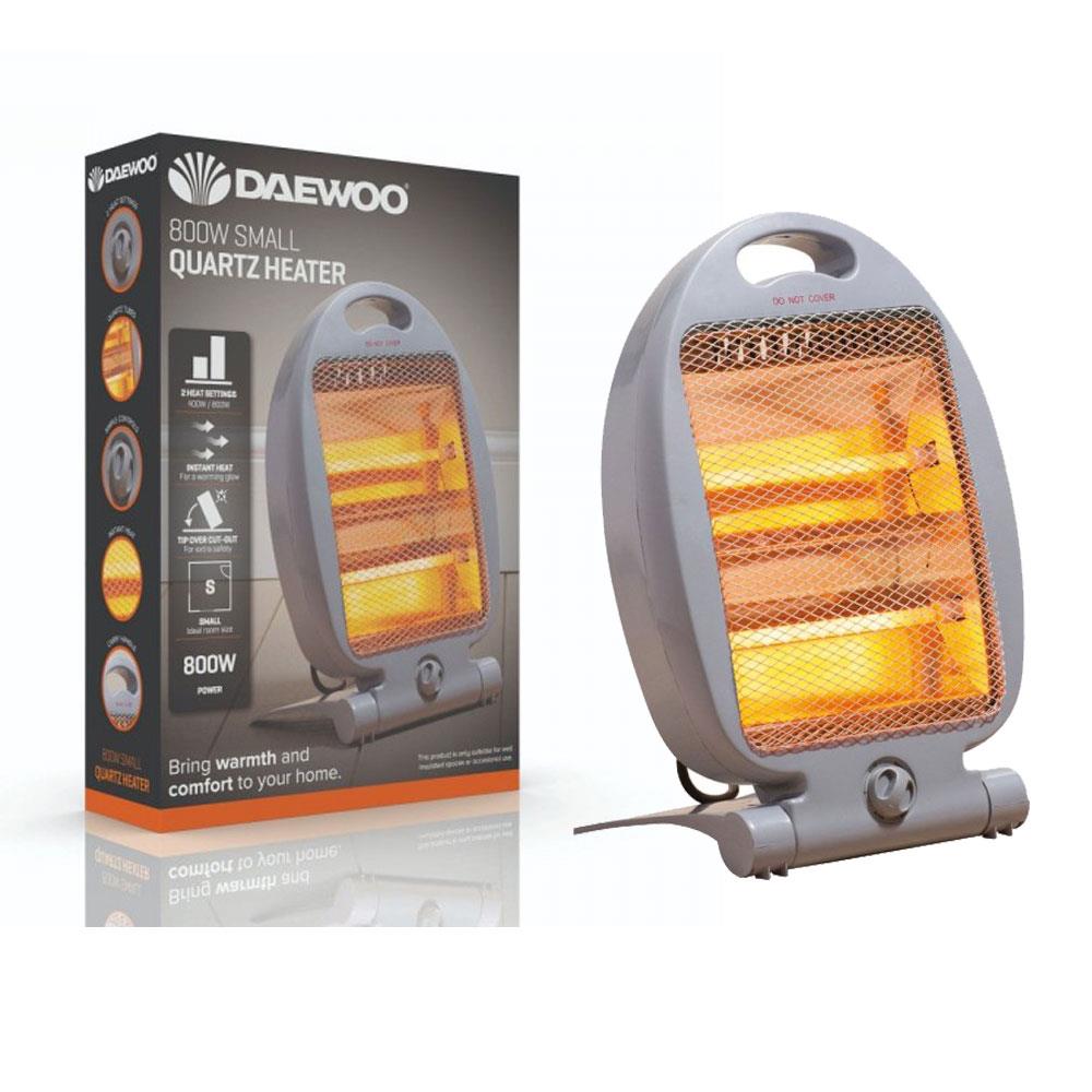 Daewoo 800W Small Quartz Halogen Heater With 2 Heat Settings Portable Handle - Grey