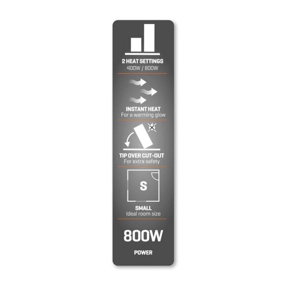 Daewoo 800W Small Quartz Halogen Heater With 2 Heat Settings Portable Handle - Grey