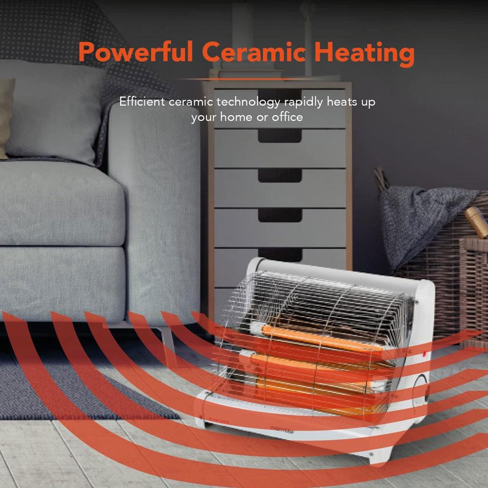 Warmlite Radiant 2 Bar Heater 1200W With Carry Handle Safety Tip-Over Switch - White