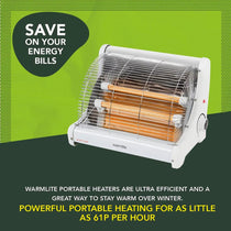 Warmlite Radiant 2 Bar Heater 1200W With Carry Handle Safety Tip-Over Switch - White