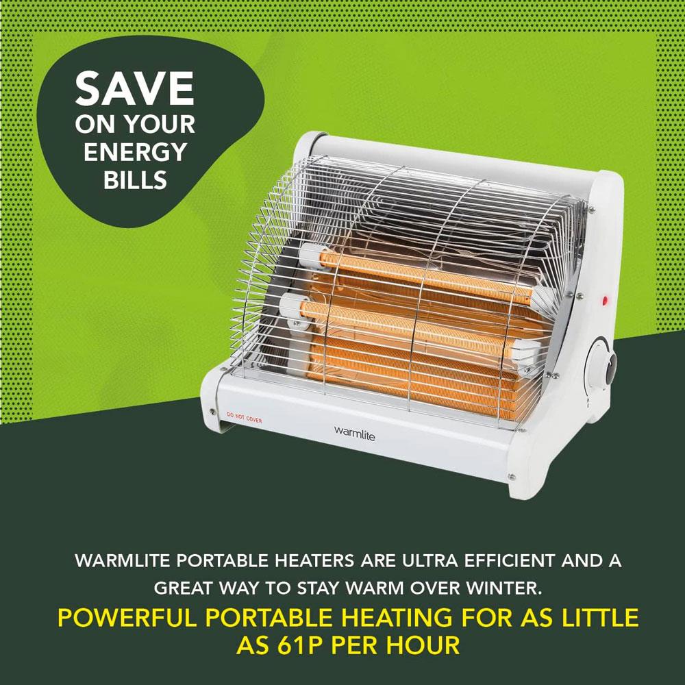 Warmlite Radiant 2 Bar Heater 1200W With Carry Handle Safety Tip-Over Switch - White