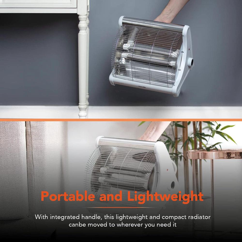 Warmlite Radiant 2 Bar Heater 1200W With Carry Handle Safety Tip-Over Switch - White