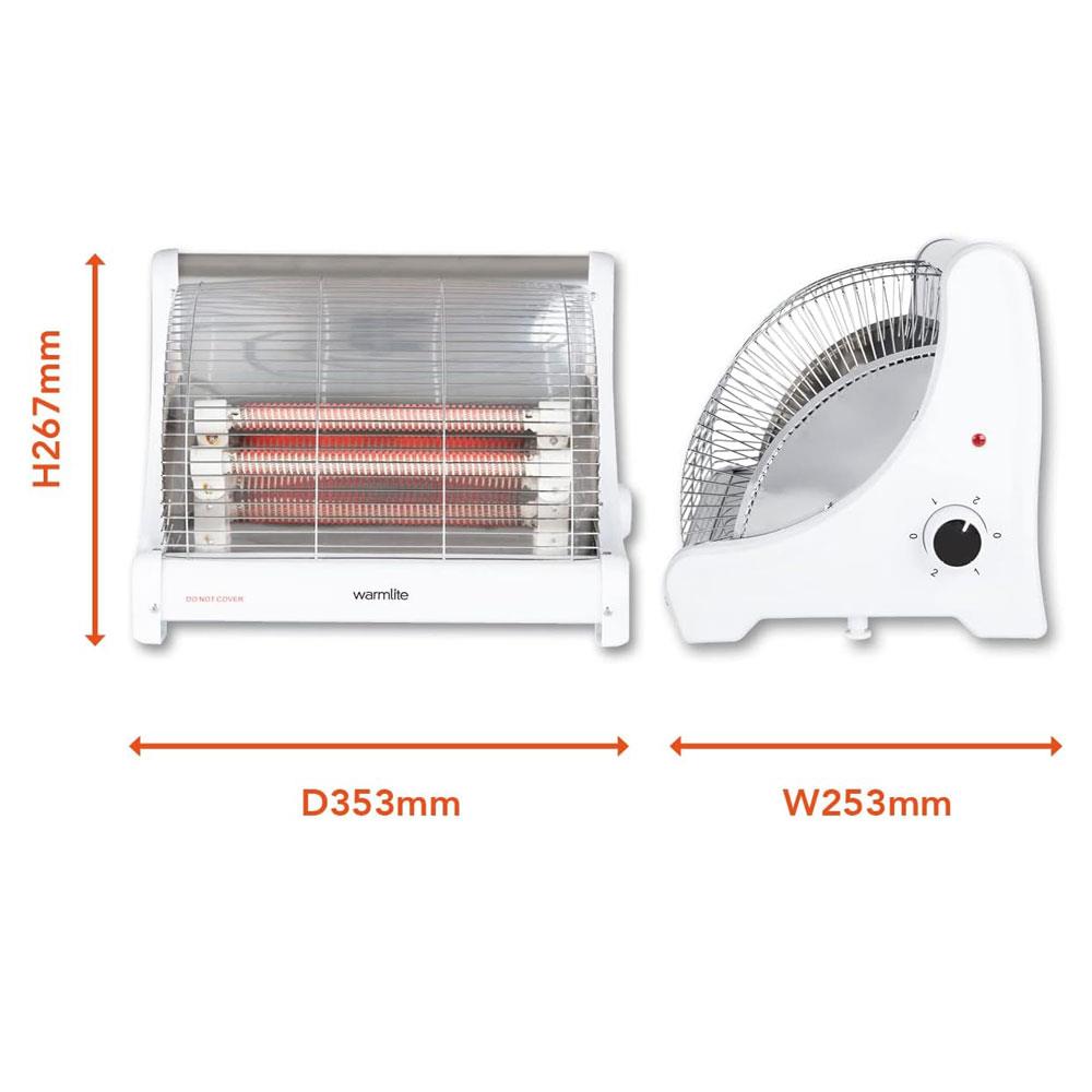 Warmlite Radiant 2 Bar Heater 1200W With Carry Handle Safety Tip-Over Switch - White