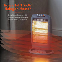 Warmlite 1200W Halogen Heater With 3 Heat Settings Safety Tip-Over Switch - Grey