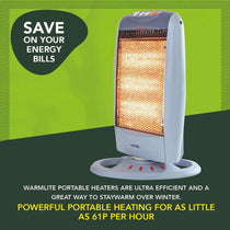 Warmlite 1200W Halogen Heater With 3 Heat Settings Safety Tip-Over Switch - Grey