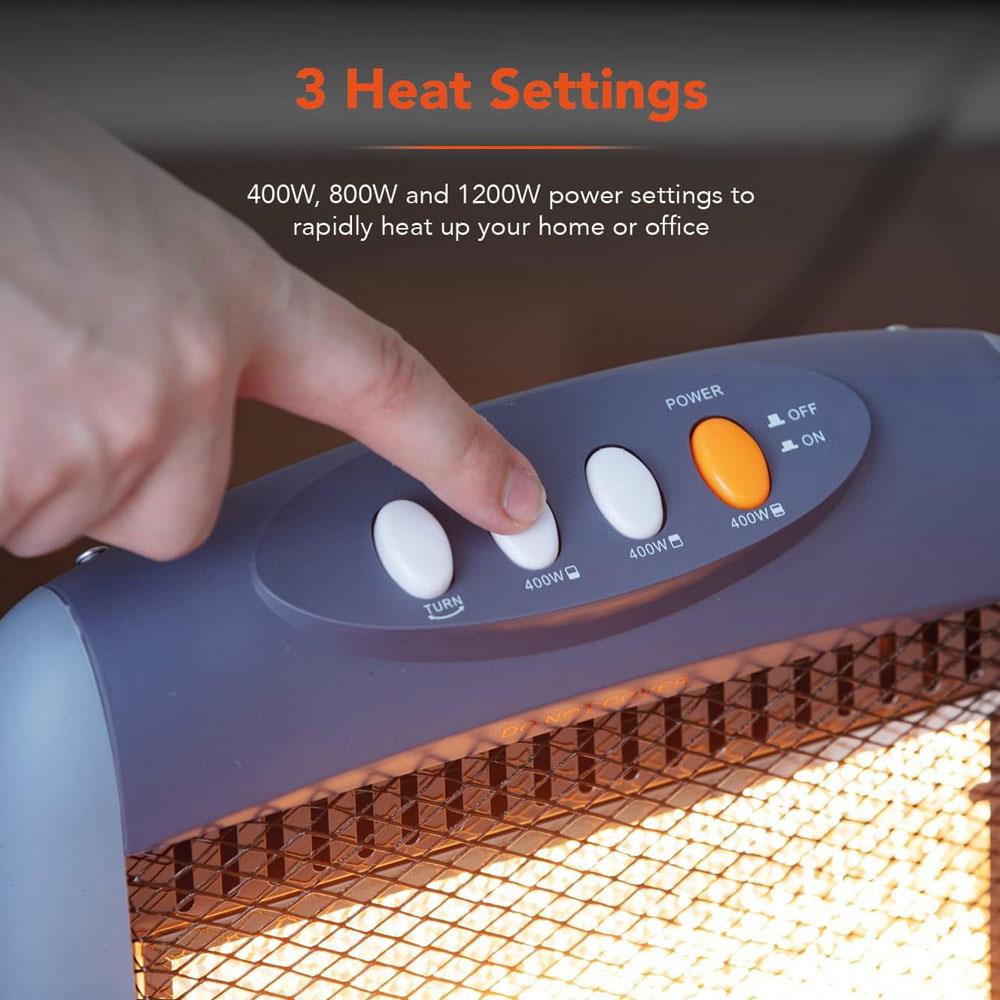 Warmlite 1200W Halogen Heater With 3 Heat Settings Safety Tip-Over Switch - Grey