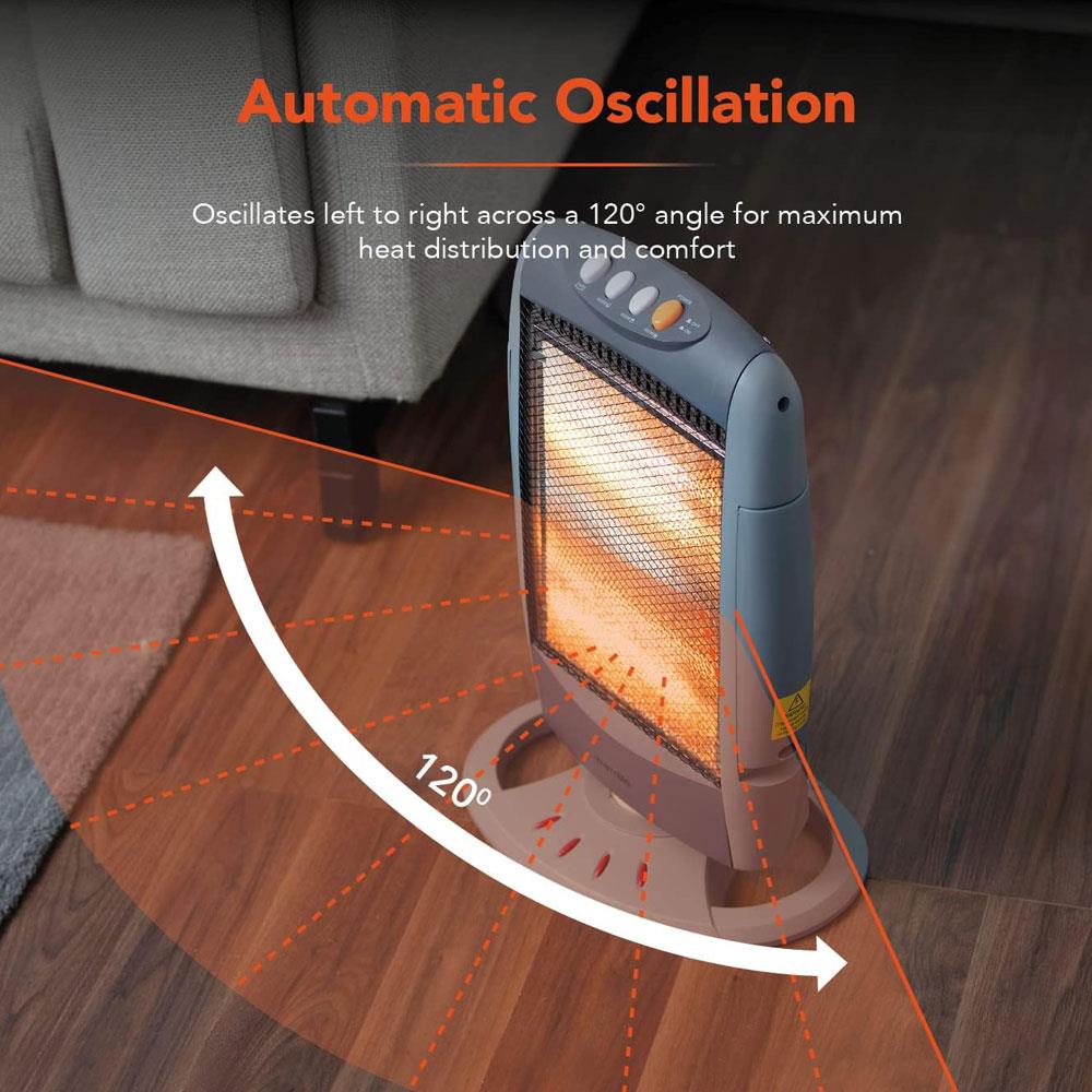 Warmlite 1200W Halogen Heater With 3 Heat Settings Safety Tip-Over Switch - Grey
