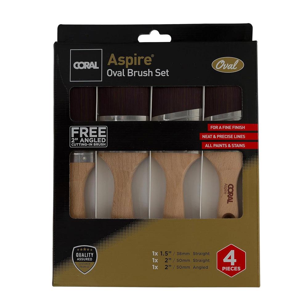 Coral Aspire Oval Paint Brush Set Straight Oval 1.5 Inch 2 Inch 2 Inch Angled 2 Inch Angled Stubby - 4 Piece