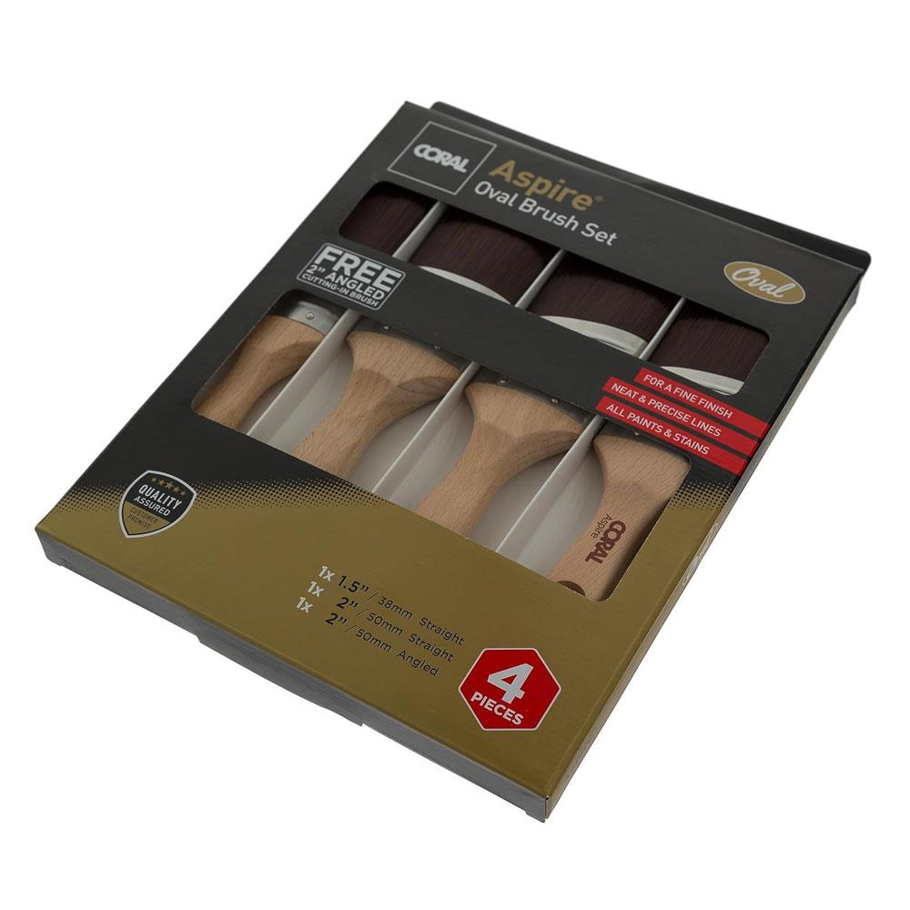 Coral Aspire Oval Paint Brush Set Straight Oval 1.5 Inch 2 Inch 2 Inch Angled 2 Inch Angled Stubby - 4 Piece