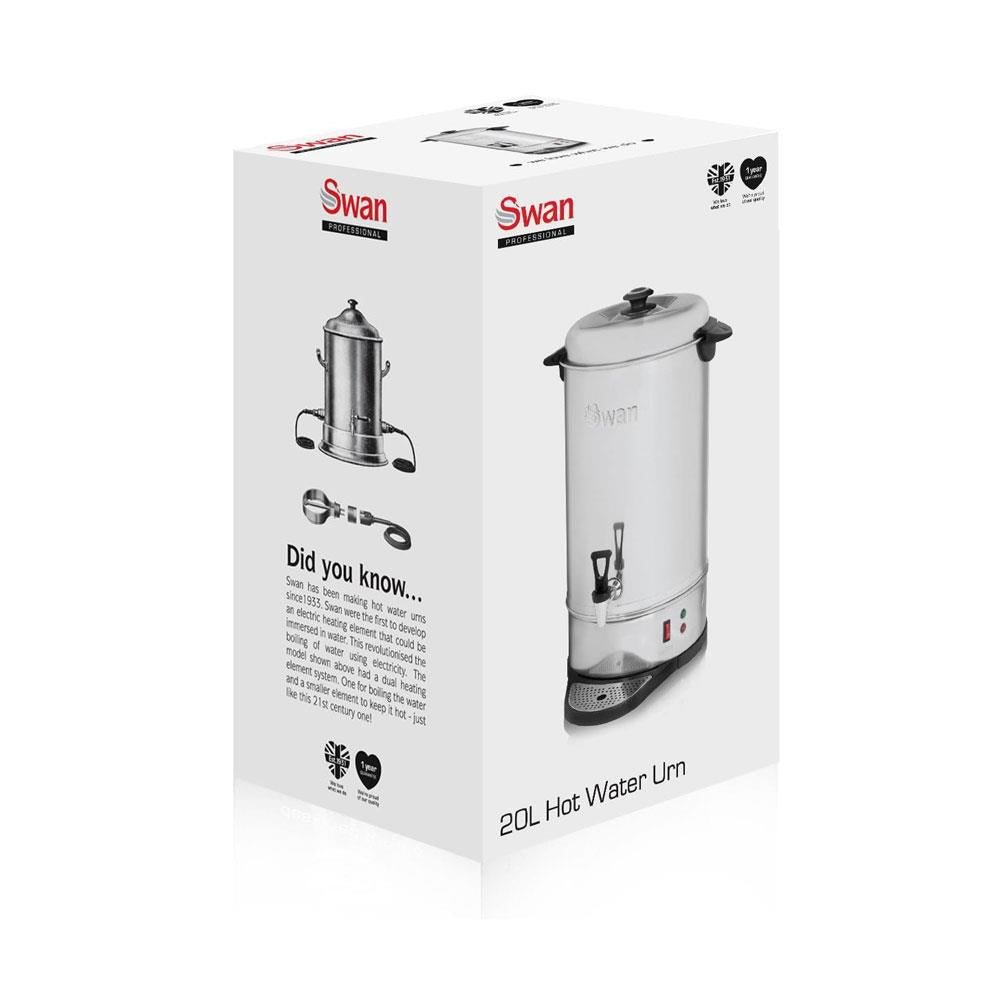 Swan Hot Water Tea Urn 20 Litre Stainless Steel 2200W With Automatic Temperature Control - Silver